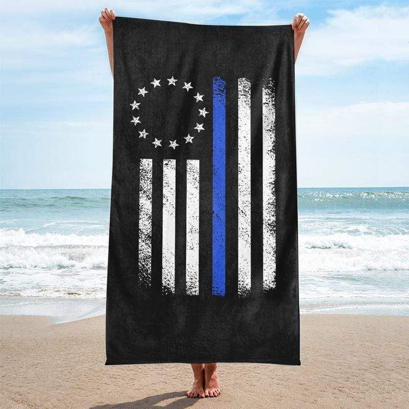 Thin Blue Line Circle Star Beach Towel