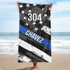 Thin Blue Line Flag Badge Number And Name Personalized Beach Towel