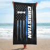 Thin Blue Line Flag Name And Badge Number Personalized Beach Towel