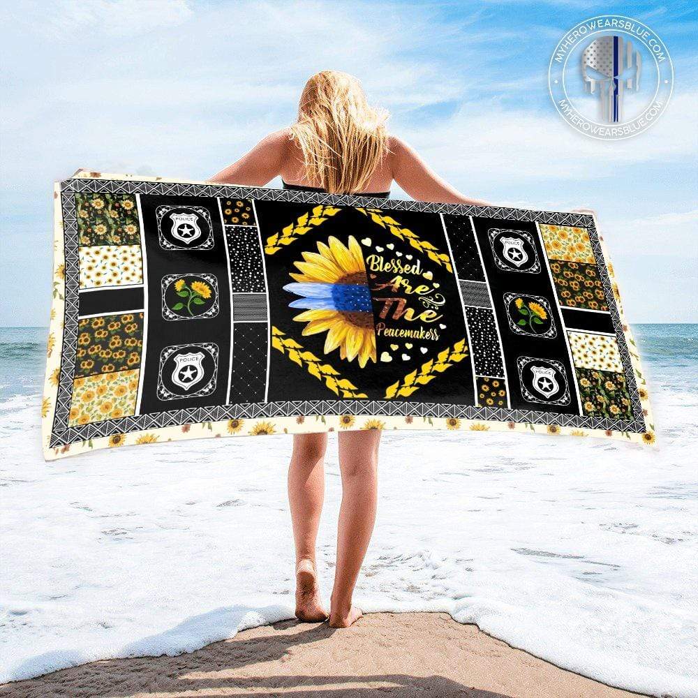 Beach Towel 37" x 74" Thin Blue Line - Sunflower - Blessed Are The Peacemakers Beach Towel