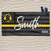 Thin Gold Line Name And Number Dispatcher Personalized Beach Towel