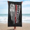 Thin Red Line Firefighter Distressed Flag Personalized Beach Towel