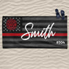 Thin Red Line Name And Number Firefighter Personalized Beach Towel