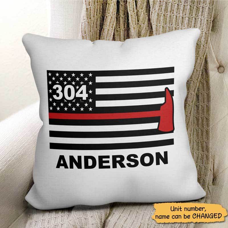 Firefighter Thin Red Line Flag Personalized Pillow (Insert Included)