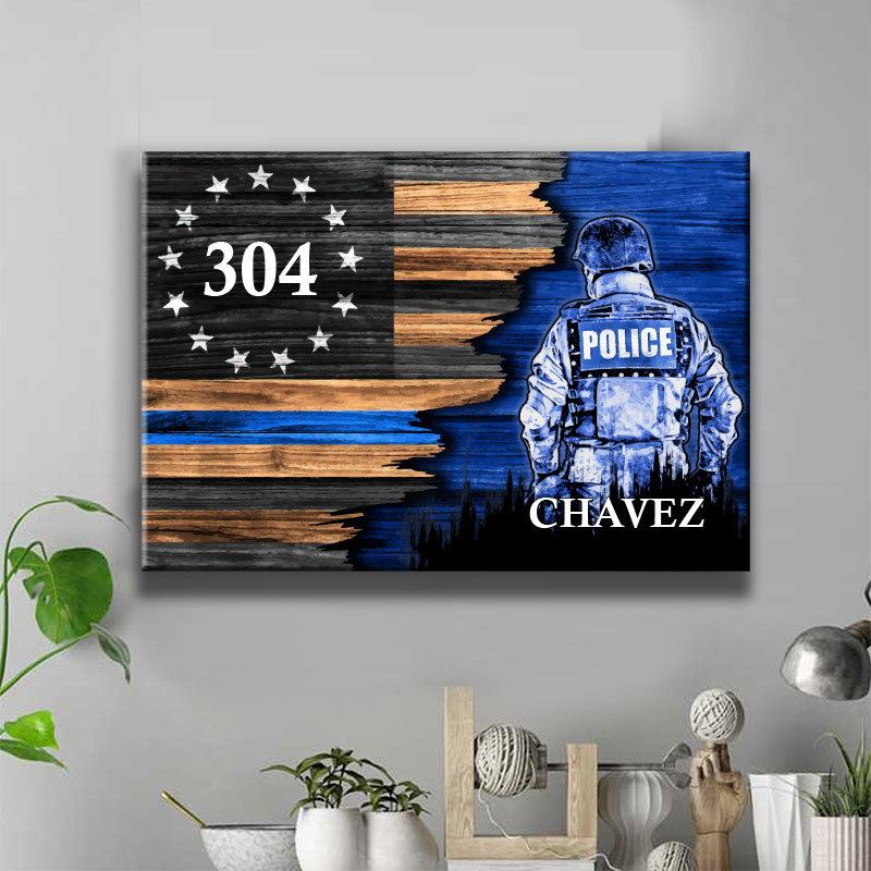 Betsy Ross Circle Star Half Flag Police Officer Suit Thin Blue Line Canvas Print