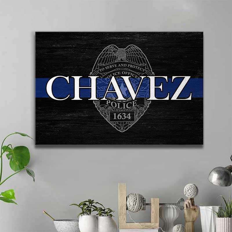 Canvas Prints 24" x 16" - BEST SELLER / 0.75" Custom Name & Badge Thin Blue Line Canvas Print