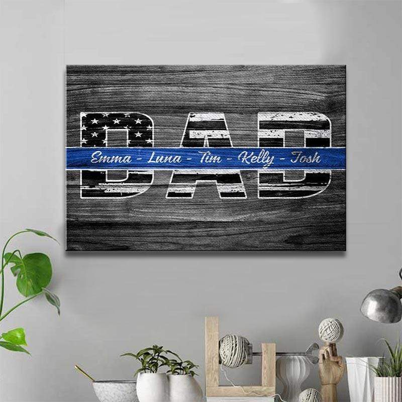 Canvas Prints 24" x 16" - BEST SELLER Dad - Thin Blue Line - Kids Names Canvas Print