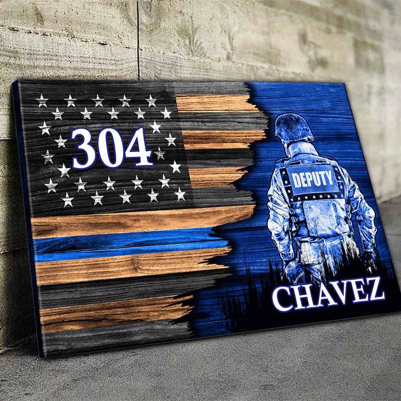 Canvas Prints Deputy Sheriff Suit Thin Blue Line Canvas Print - Half Flag
