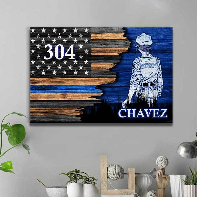 Female Detective Suit - Half Flag Personalized Canvas Print