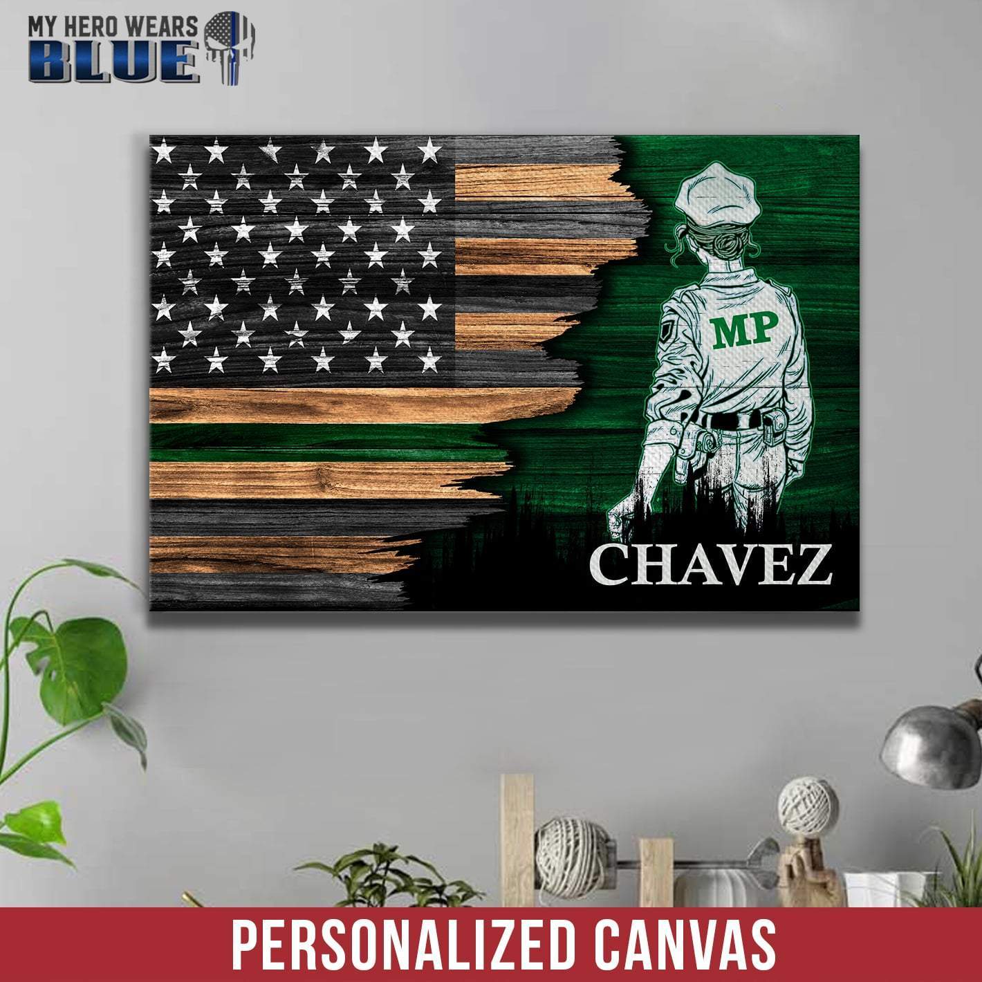 Canvas Prints 12" x 8" Female MP Suit - Half Flag - Personalized Canvas