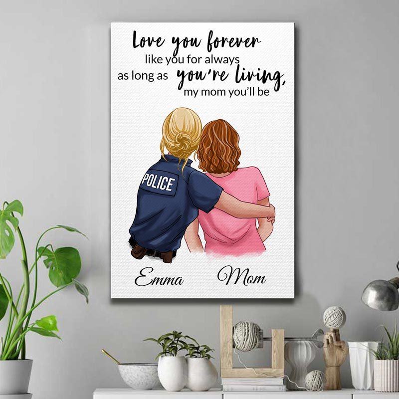 Canvas Prints 16" x 24" - BEST SELLER Female Police Officer Home Is Where My Mom Is Thin Blue Line Canvas Print