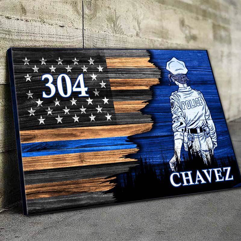 Canvas Prints Female Police Officer Suit Thin Blue Line Canvas Print - Half Flag