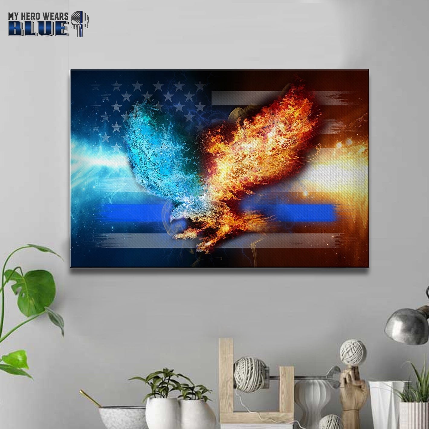 Canvas Prints 12" x 8" Fire & Water Eagle Flag Canvas