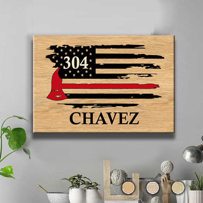 Firefighter Axe Flag Vintage Thin Red Line Personalized Firefighter Canvas Print