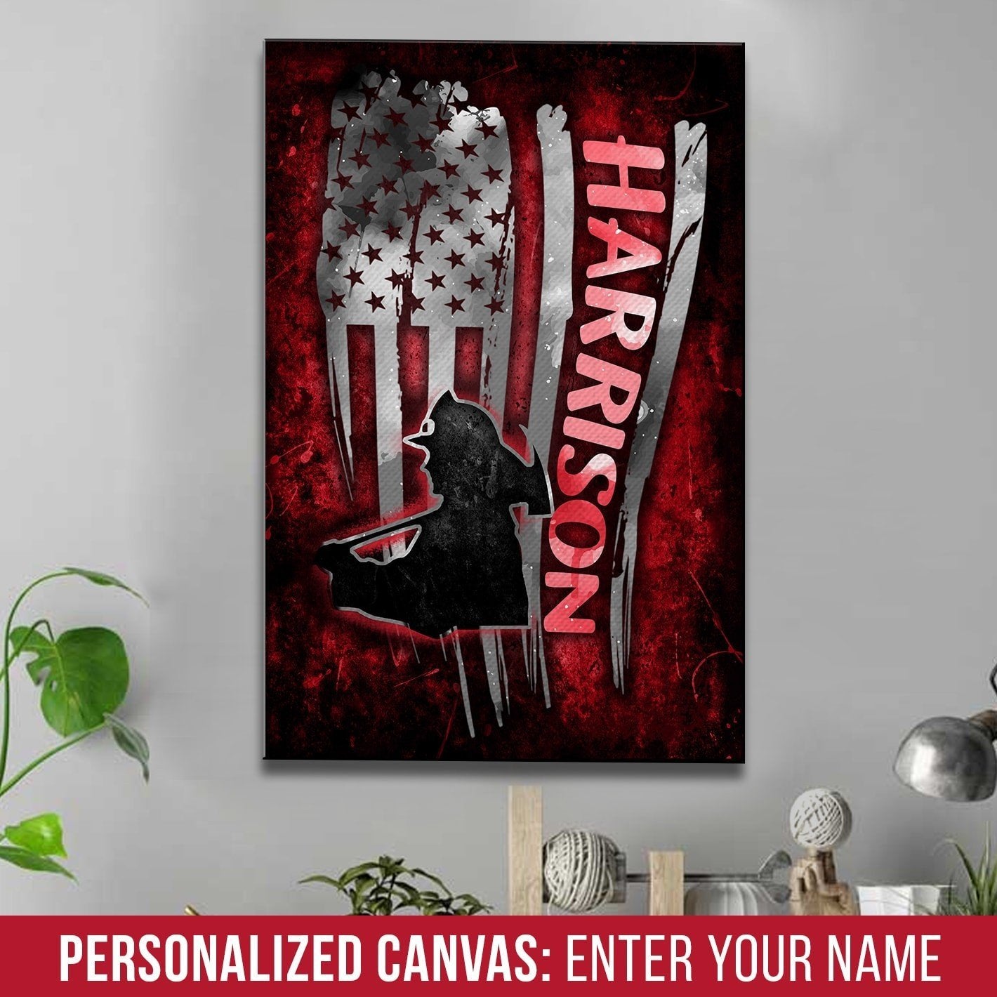 Firefighter Name - Distressed Flag - Personalized Canvas
