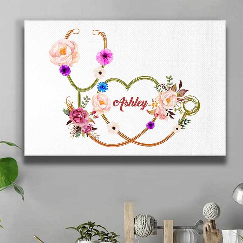 Flower Nurse Stethoscope Personalized Canvas Print