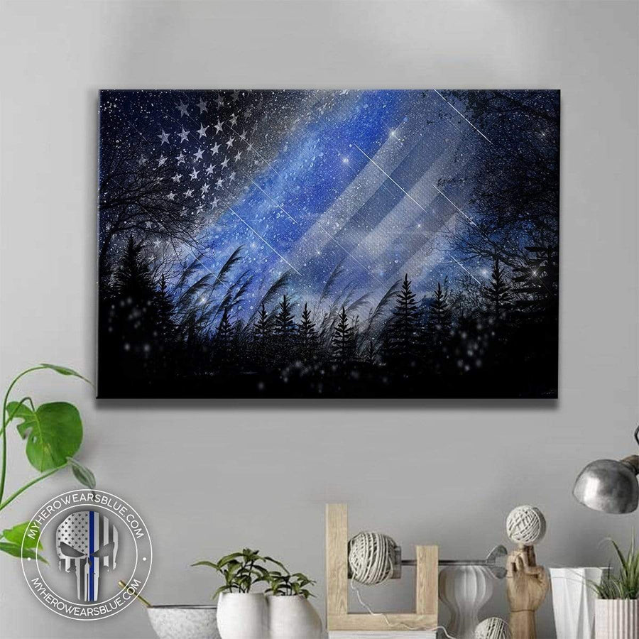 Canvas Prints 24" x 16" - BEST SELLER Galaxy Sky Thin Blue Line Flag Redesign Canvas