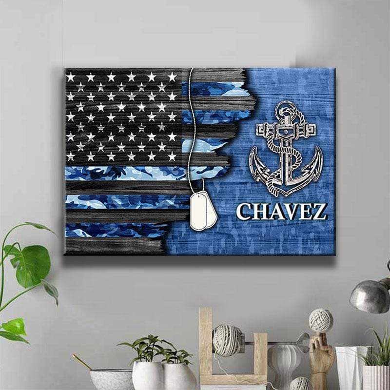 Canvas Prints 24" x 16" - BEST SELLER / 0.75" Half Camouflage Flag - Navy - Anchor Canvas Print