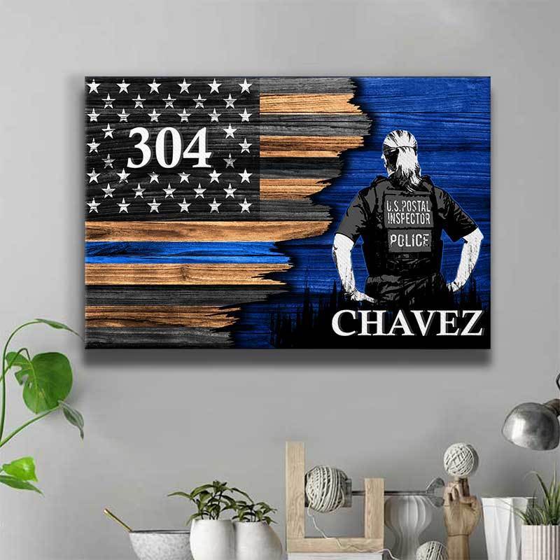 Female Inspector Thin Blue Line Canvas Print - Half Flag