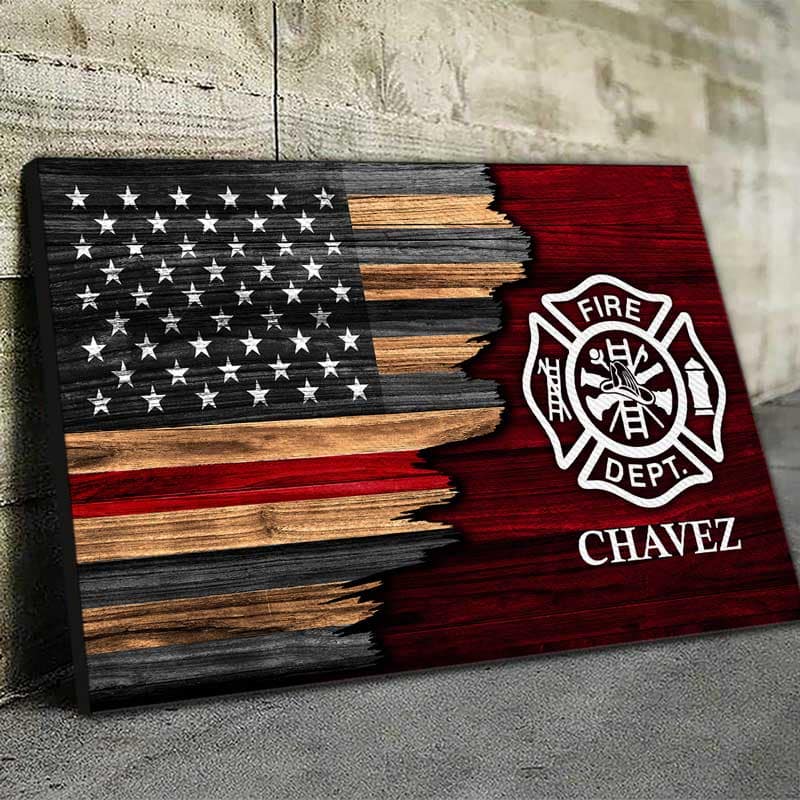 Canvas Prints Half Flag - Firefighter Emblem Thin Red Line Personalized Firefighter Canvas Print