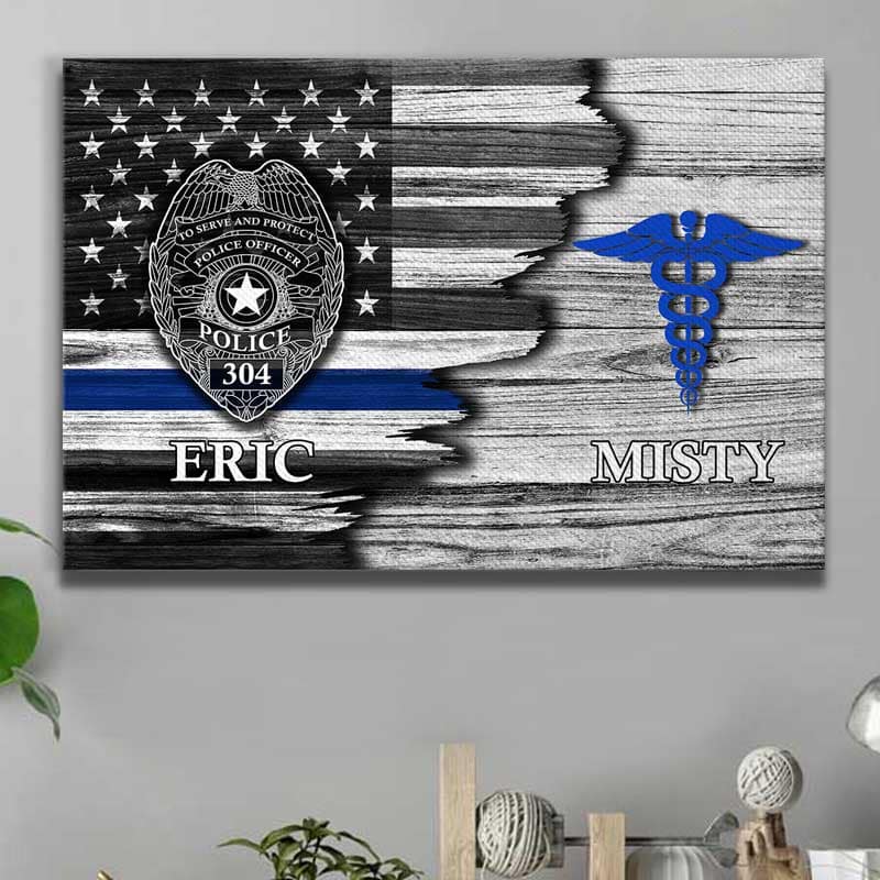 Canvas Prints 24" x 16" - BEST SELLER / 0.75" Half Flag Police And Nurse Symbol Thin Blue Line Canvas Print