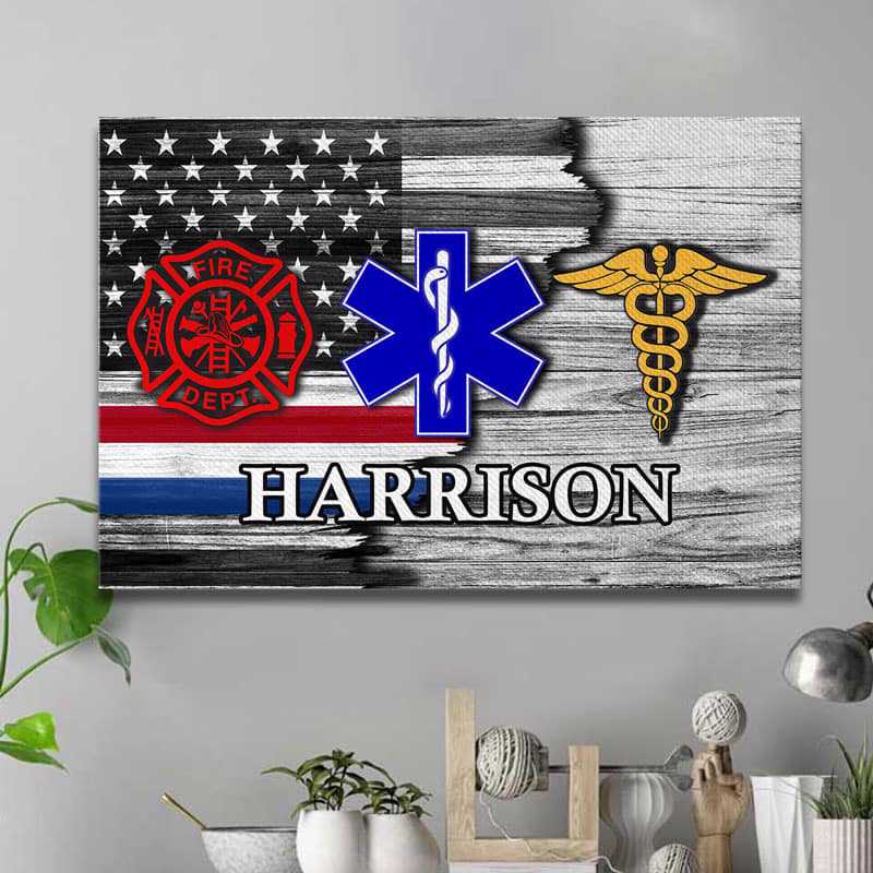 Canvas Prints 24" x 16" - BEST SELLER Half Flag Public Safety Firefighter EMT Nurse Logo Personalized Canvas