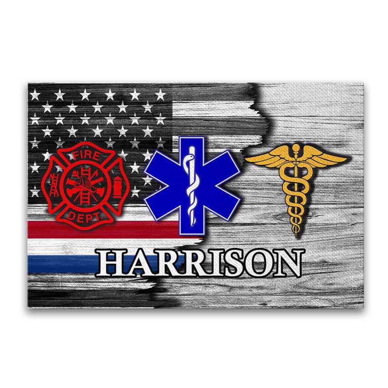 Canvas Prints Half Flag Public Safety Firefighter EMT Nurse Logo Personalized Canvas