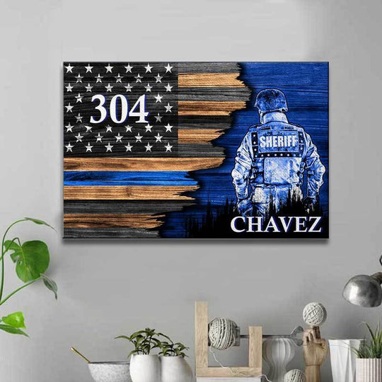 Sheriff Suit Thin Blue Line Canvas Print - Half Flag