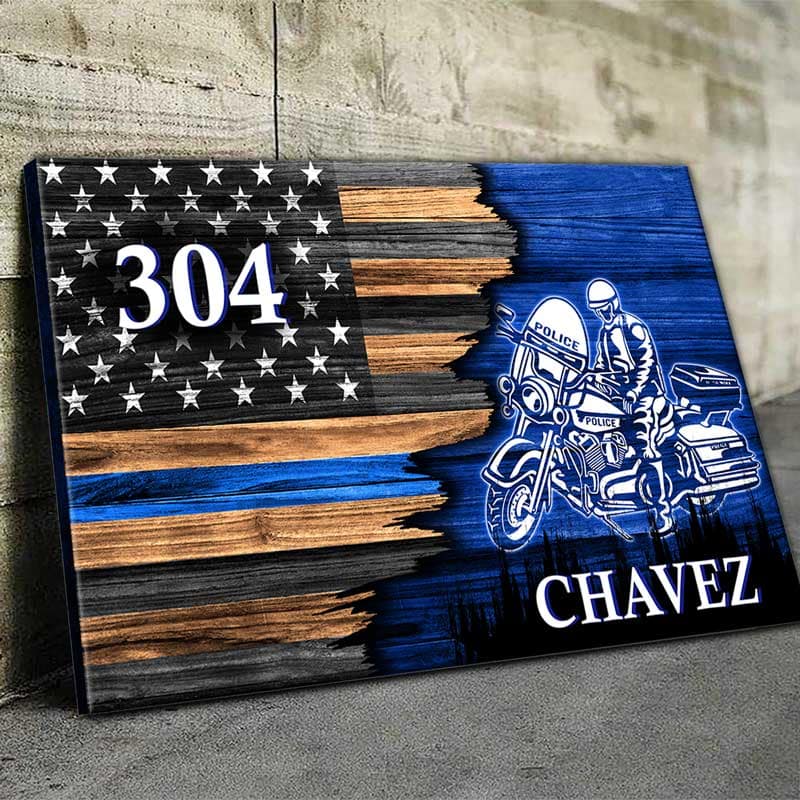 Canvas Prints Half Thin Blue Line Flag Motorcycle Officer Thin Blue Line Canvas Print