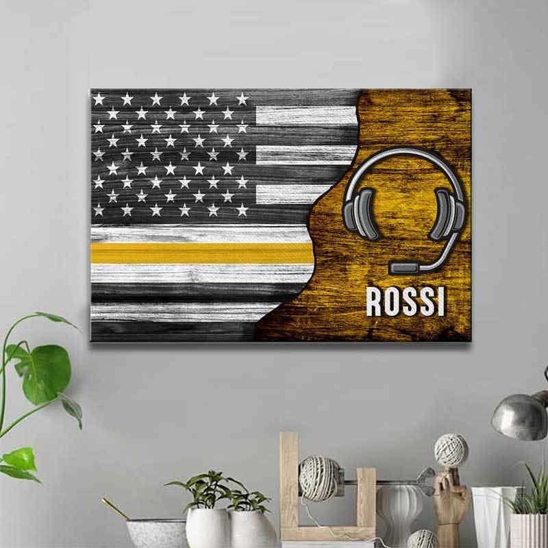 Canvas Prints 24" x 16" - BEST SELLER / 0.75" Half Thin Gold Line Custom Name Personalized Dispatcher Canvas Print