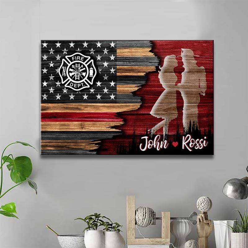 Canvas Prints 24" x 16" - BEST SELLER / 0.75" Half Thin Red Line - Couple Thin Red Line Personalized Firefighter Canvas Print