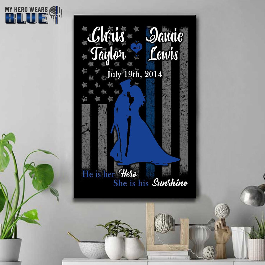 Canvas Prints 8" x 12" Happy Wedding - Married Police Couple