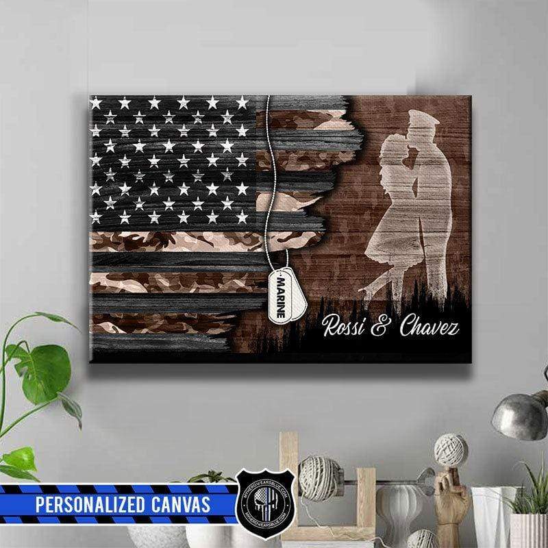 Marine - Half Flag Camouflage Couple Personalized Canvas