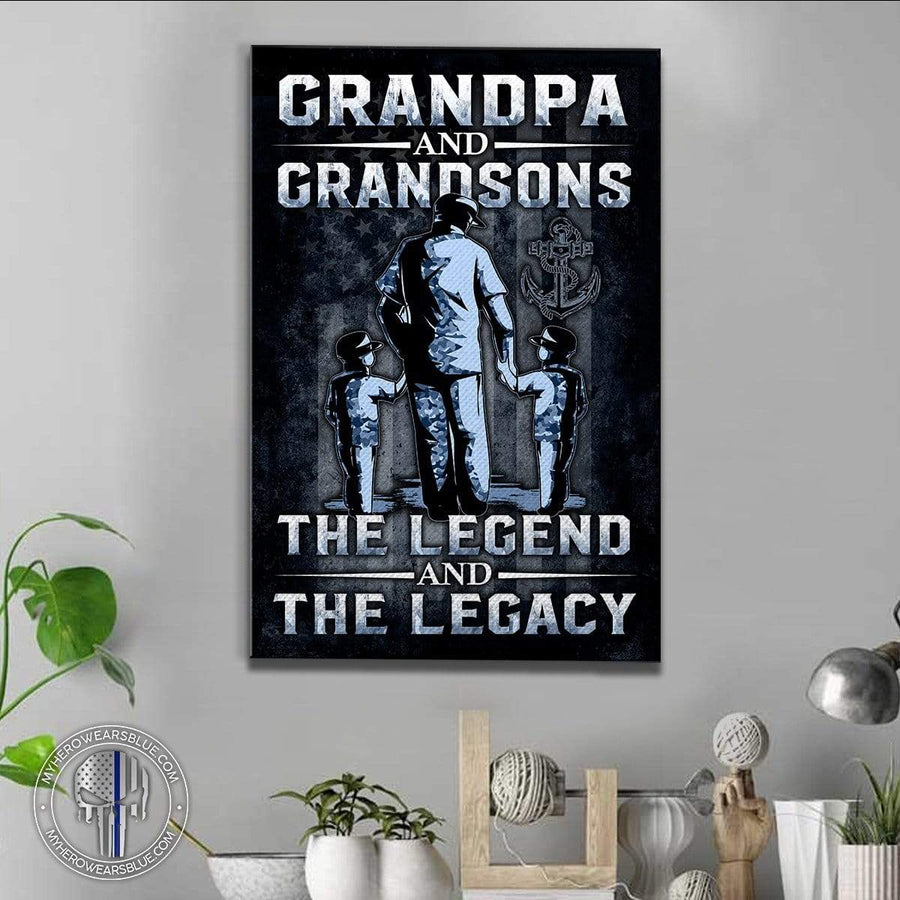 Canvas Prints 16" x 24" - BEST SELLER Navy Legend Grandpa Canvas