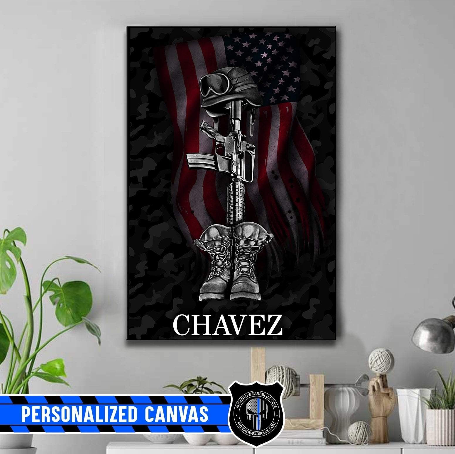 Canvas Prints 8" x 12" Personalized Canvas - Army Boots And Hat