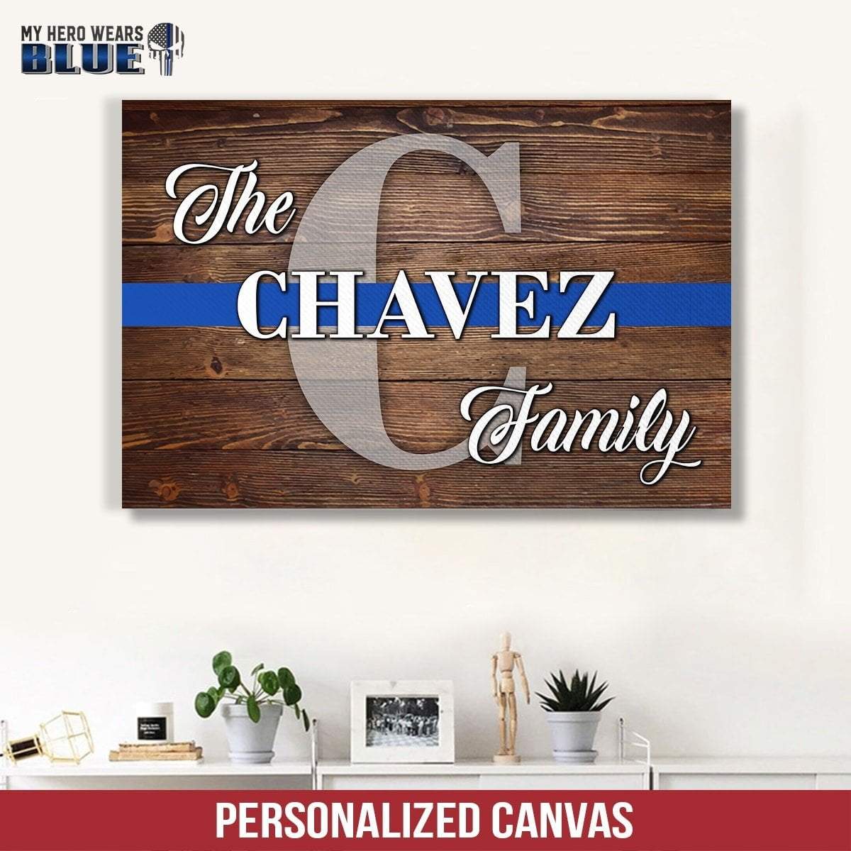 Canvas Prints 12" x 8" Personalized Canvas - Blue Line Family