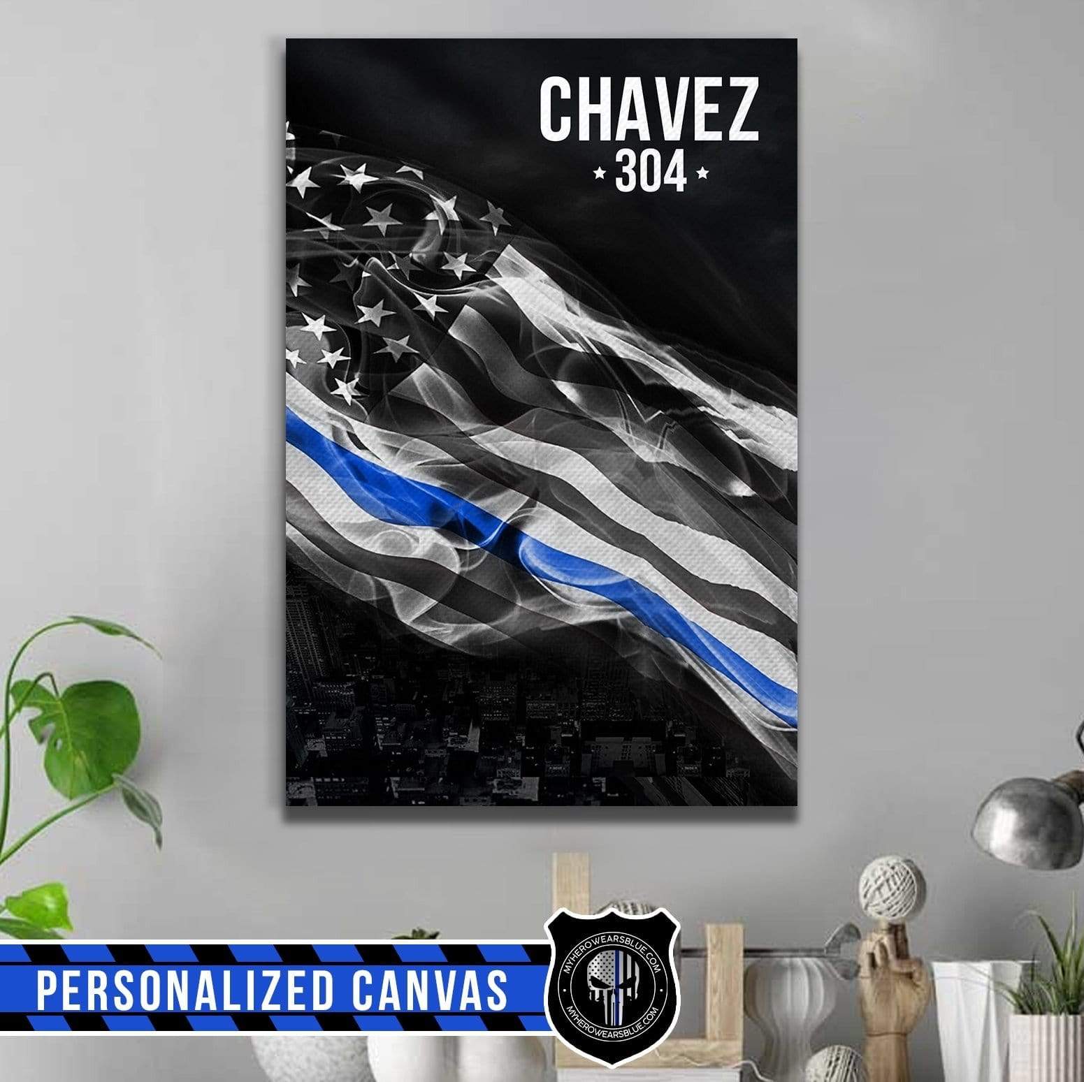 Canvas Prints 8" x 12" Personalized Canvas - City Under Thin Blue Line Flag