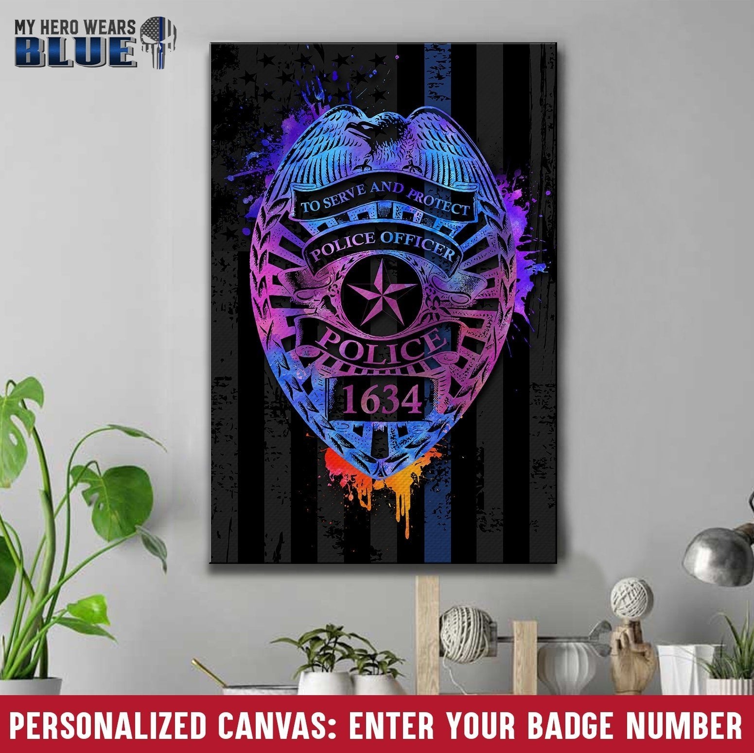 Canvas Prints 8" x 12" Personalized Canvas - Color Drop Police Officer Badge