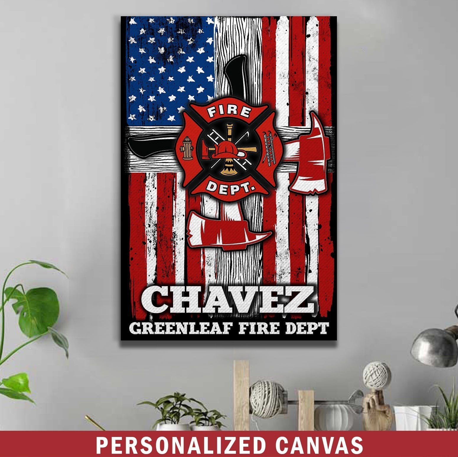 Canvas Prints 8" x 12" Personalized Canvas - Firefighter - Nation Flag - Cross