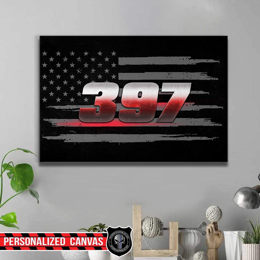 Canvas Prints 24" x 16" - BEST SELLER Personalized Canvas - Firefighter - Thin Red Line Name