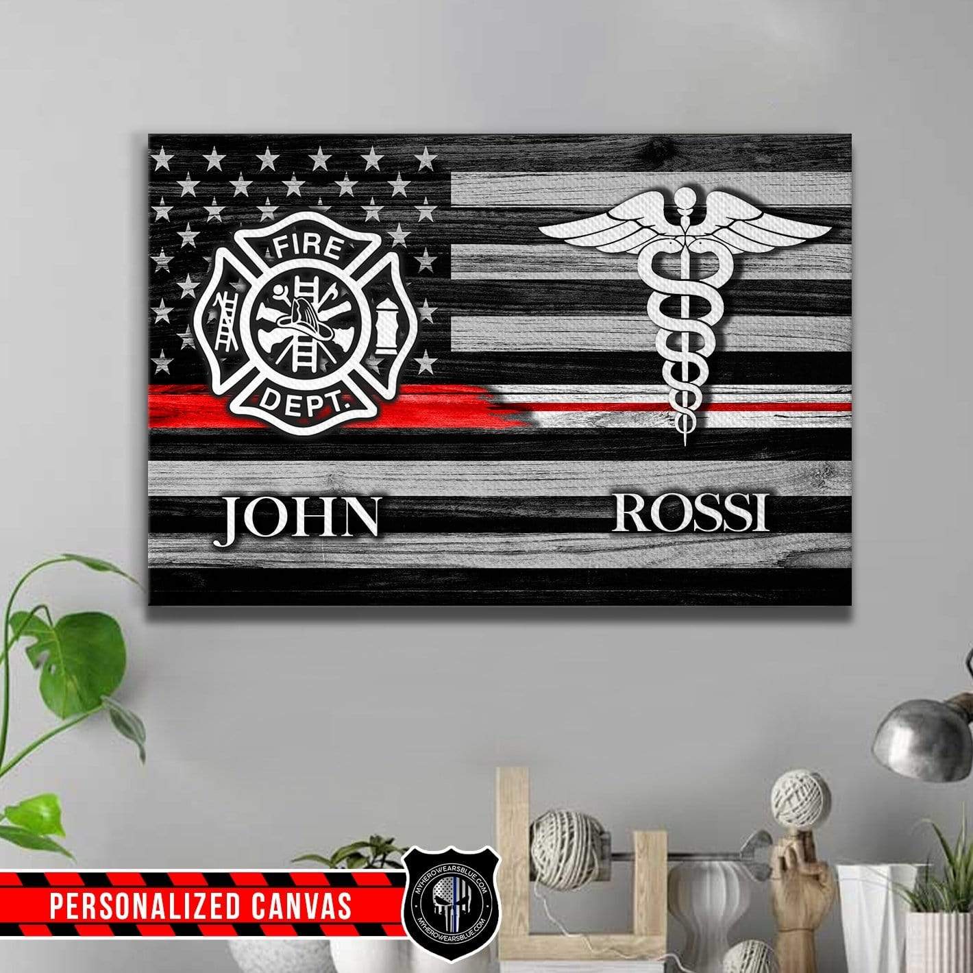 Canvas Prints 24" x 16" - BEST SELLER Personalized Canvas - Firefighter x Nurse - Firefighter Emblem And Nurse Symbol Flag