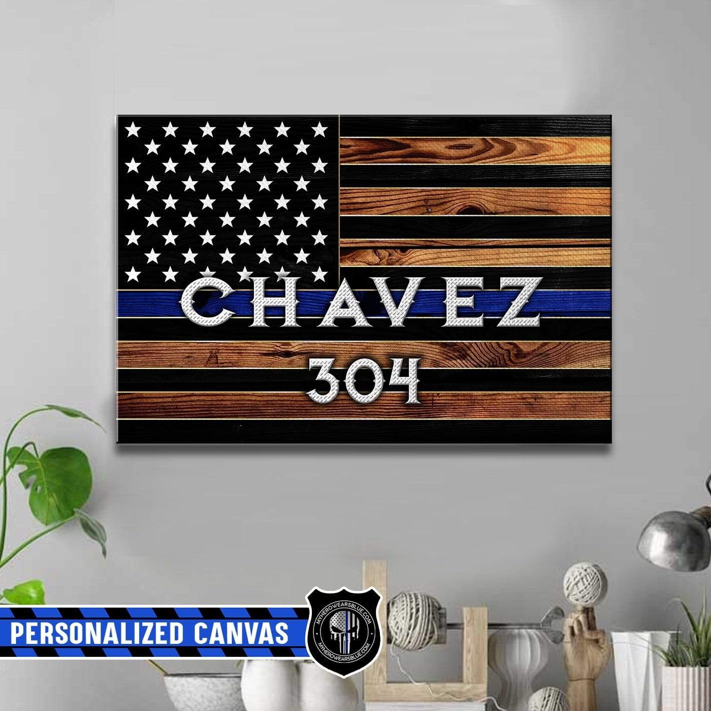 Canvas Prints 24" x 16" - BEST SELLER Personalized Canvas - Grain Texture Name - Police