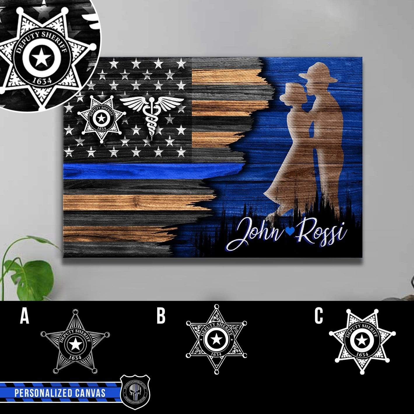 Canvas Prints 24" x 16" - BEST SELLER Personalized Canvas - Half Flag - Deputy Sheriff x Nurse Couple