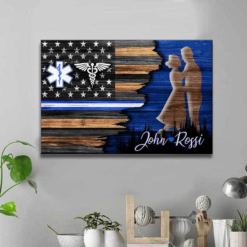 Half Flag - EMT x Nurse Couple Personalized Canvas Print