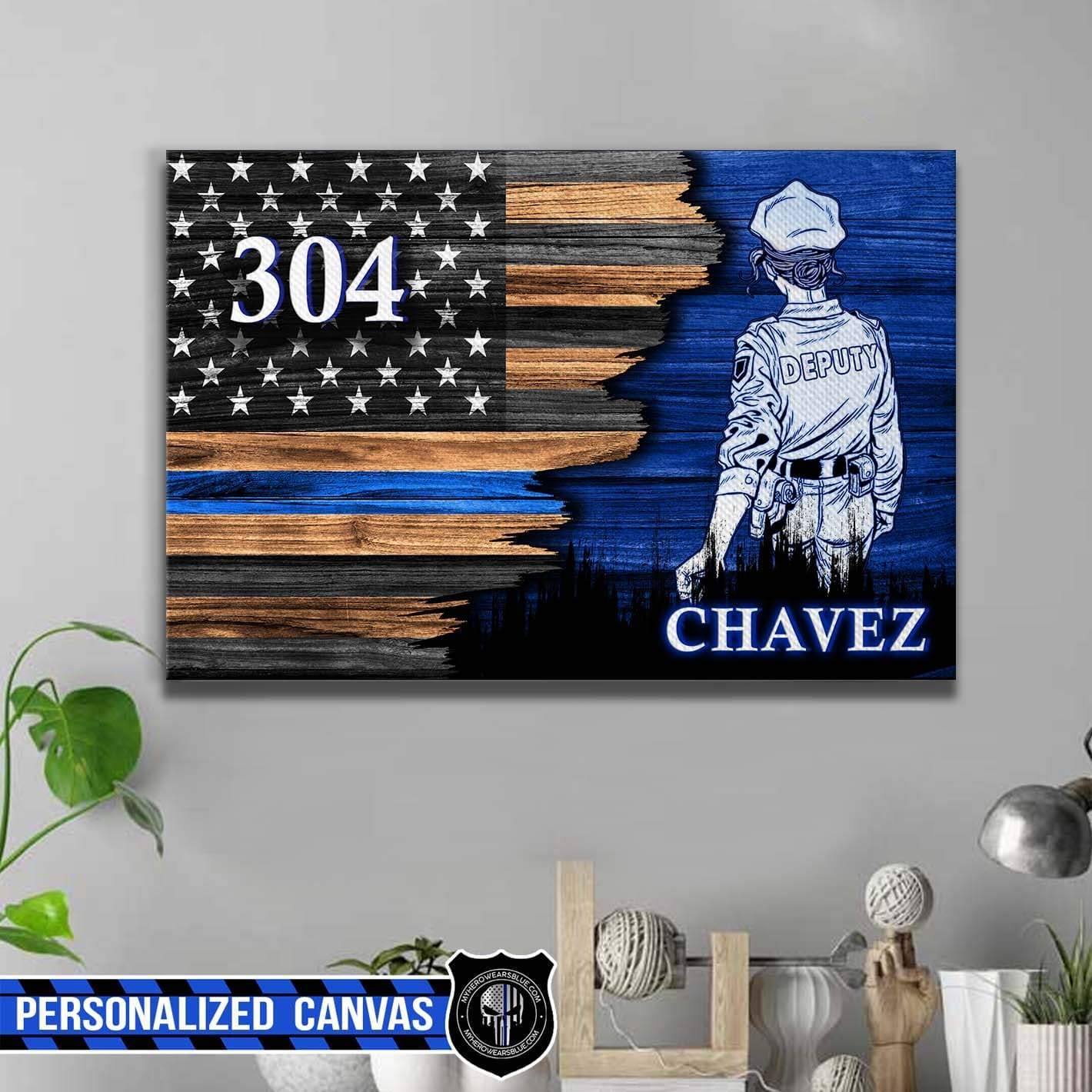 Canvas Prints 24" x 16" - BEST SELLER Personalized Canvas - Half Flag - Female Deputy Suit