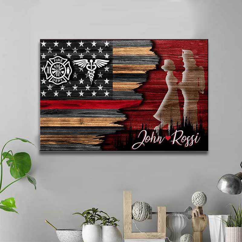 Half Flag Firefighter Ane Nurse Couple Personalized Canvas Print