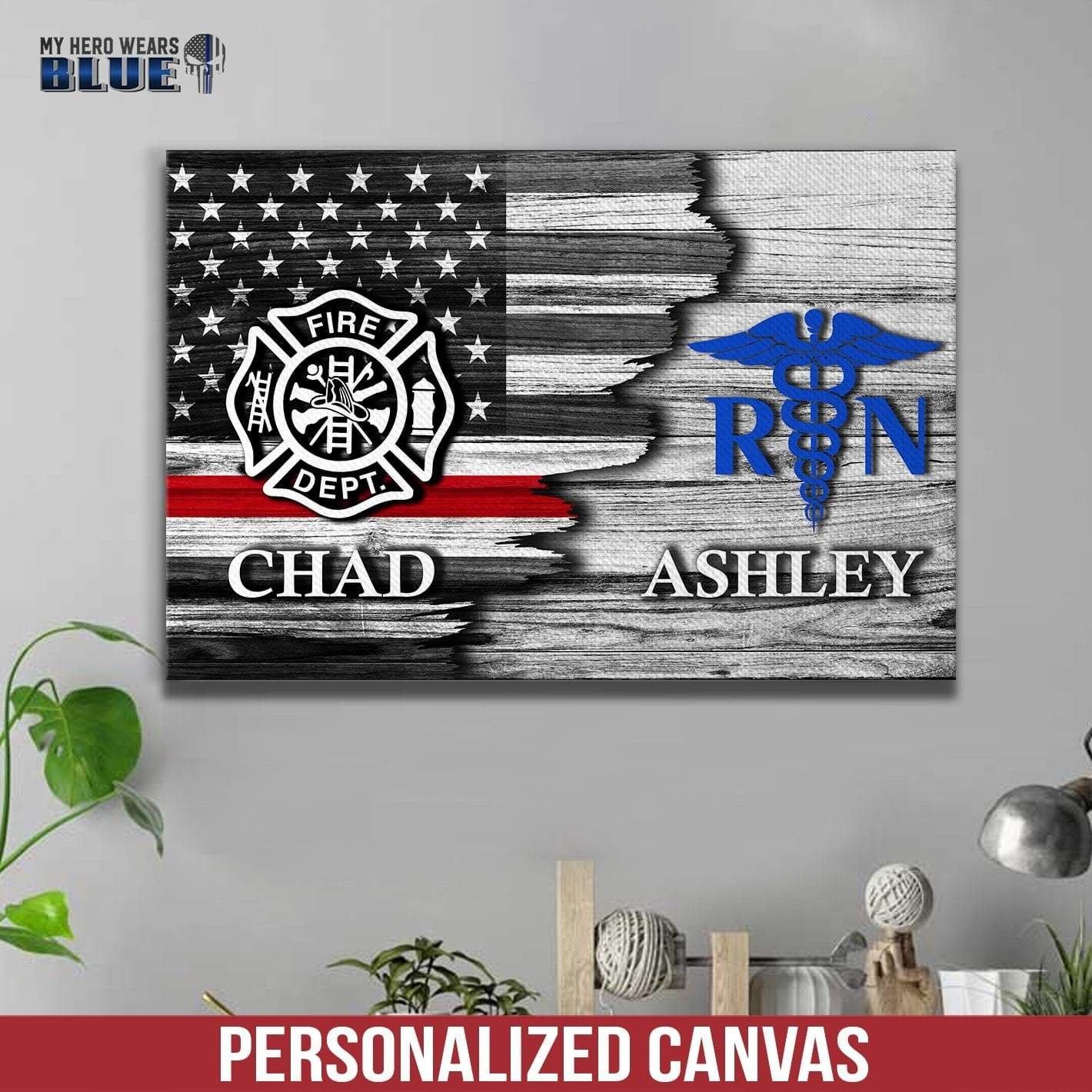 Canvas Prints 12" x 8" Personalized Canvas - Half Flag - Firefighter x Registered Nurse