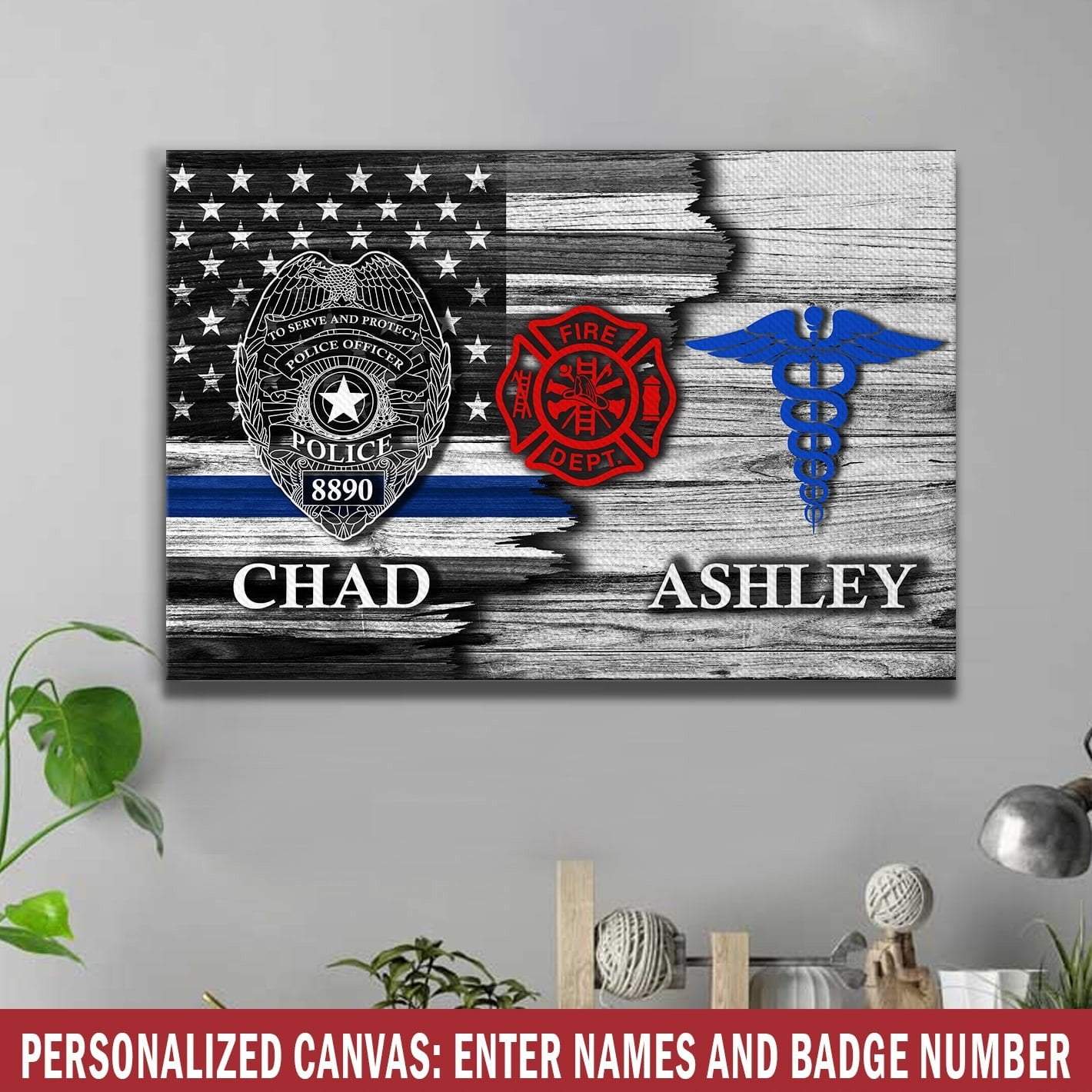 Canvas Prints 12" x 8" Personalized Canvas - Half Flag - Police x Nurse x Firefighter