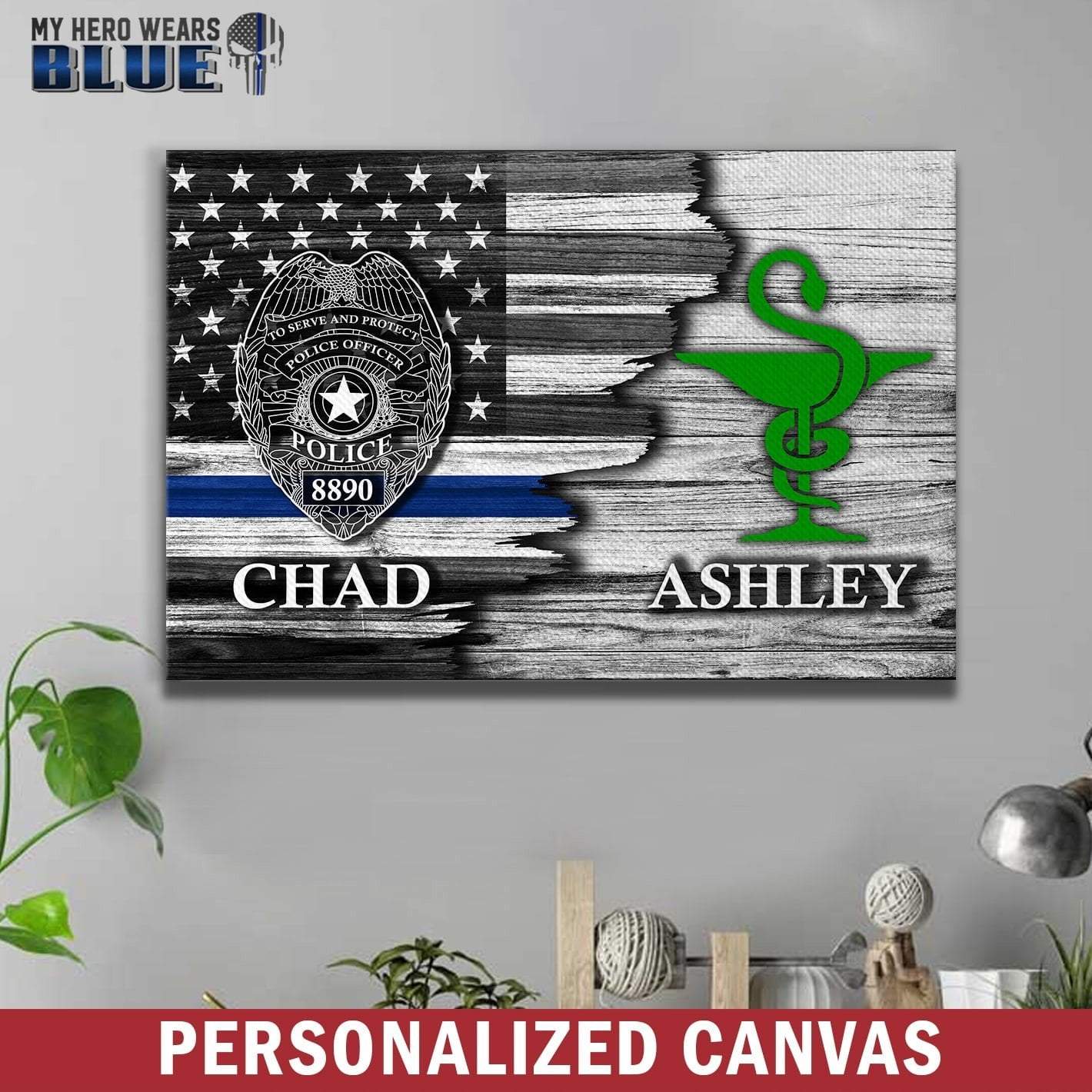 Canvas Prints 12" x 8" Personalized Canvas - Half Flag - Police x Pharmacist