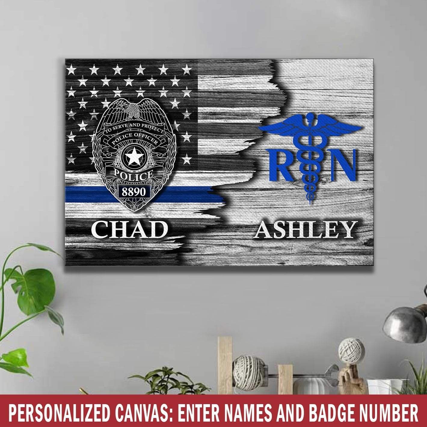 Canvas Prints 12" x 8" Personalized Canvas - Half Flag - Police x Register Nurse